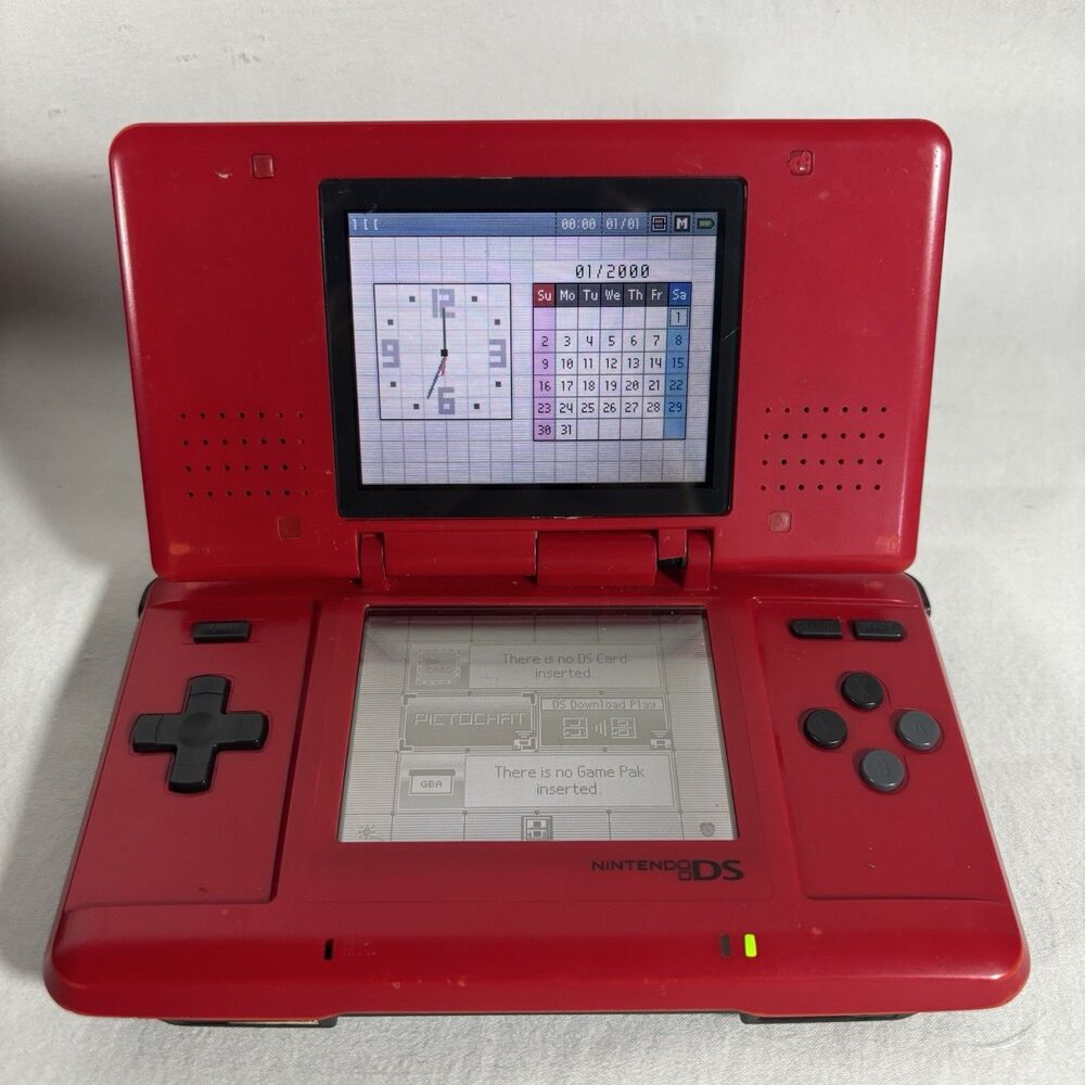 Nintendo DS Original Red NTR-001 Powers On Damaged Hinge
